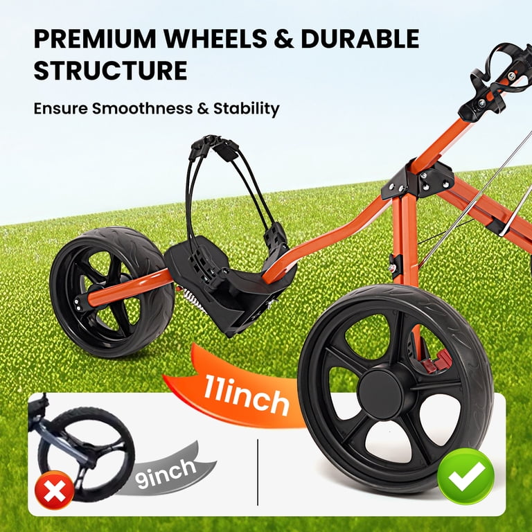 Naipo Golf Cart Push Bag, Folding 3 Wheels, Adjustable Handle