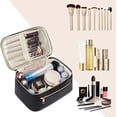 thumbnail image 3 of Travel Makeup Bag, Portable Cosmetic Bags Make Up Organizer for Women with Handle, Men Toiletry bag for Brushes, PU Leather, for Gift, Black, 3 of 8