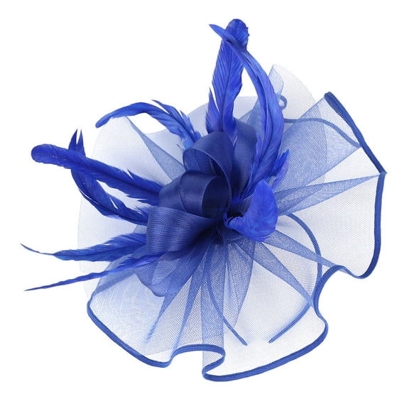 NMMUED Wide Brim Fascinator Hats for Women Church Formal Dress Hat Feather Mesh Wedding Guest Garden Party Tea Party Elegant Hat Blue