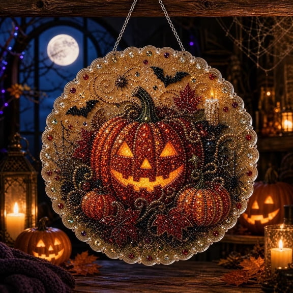 Halloween Pearl Art Kits for Adults Pearl Diamond Art Diy Kits Halloween Decorations DIY Pearl Painting Kit for Adults & Beginners(pumpkin)