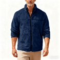 thumbnail image 3 of Men's Stand-up Collar Fleece Jacket with Solid Color Design, Loose Zipper Long-sleeve Style for Casual Outings, Winter Layering, and Holiday Events,Navy,3XL, 3 of 6