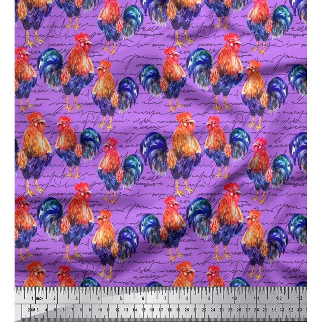 Soimoi Cotton Cambric Fabric Text & Hen Bird Print Fabric by Yard 56 Inch Wide