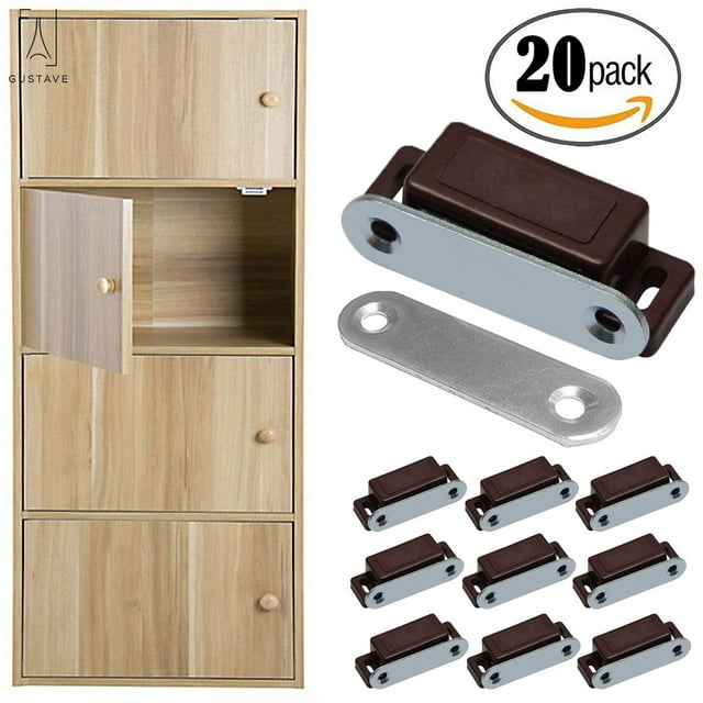 Gustave Brown Magnetic Door Catch for Kitchen Bathroom Cupboard Wardrobe Closet Closures Cabinet Door Drawer Latch (20 Pack)