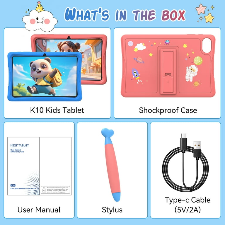 Kids Tablet, Android 15 Tablet for Kids 10.1 inch Ouad-Core with
