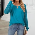 thumbnail image 4 of JIUKE Womens Tops Dressy Casual Long Crew Neck Keyhole Blouses Hollow out Lace Sleeve Tees Shirts Blue XL, 4 of 6