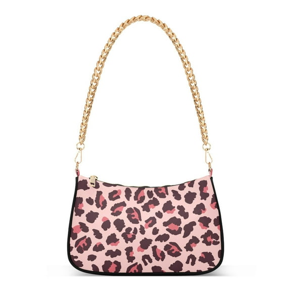 Wild Animal Pink Leopard Skin Womens Chain Shoulder Bag Tote Handbag Clutch Hobo Purse with Zipper for Travel Casual