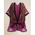 thumbnail image 4 of Women's Velvet Kimono Bohemian Short Peacock Open Wool Sweater, Beach Set Sweater, Holiday Leisure Open Wool Shawl (Wine Red), 4 of 8