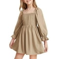 thumbnail image 2 of Langwyqu Solid Color Square Neckline Girls Lantern Sleeve Dress For 4-14 Y, 2 of 5