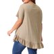 thumbnail image 3 of Agnes Orinda Camisetas de Talla Grande para Mujeres Henley Cuello en V con Botones Cortas con Volantes 3X Marrón Caqui, 3 of 6