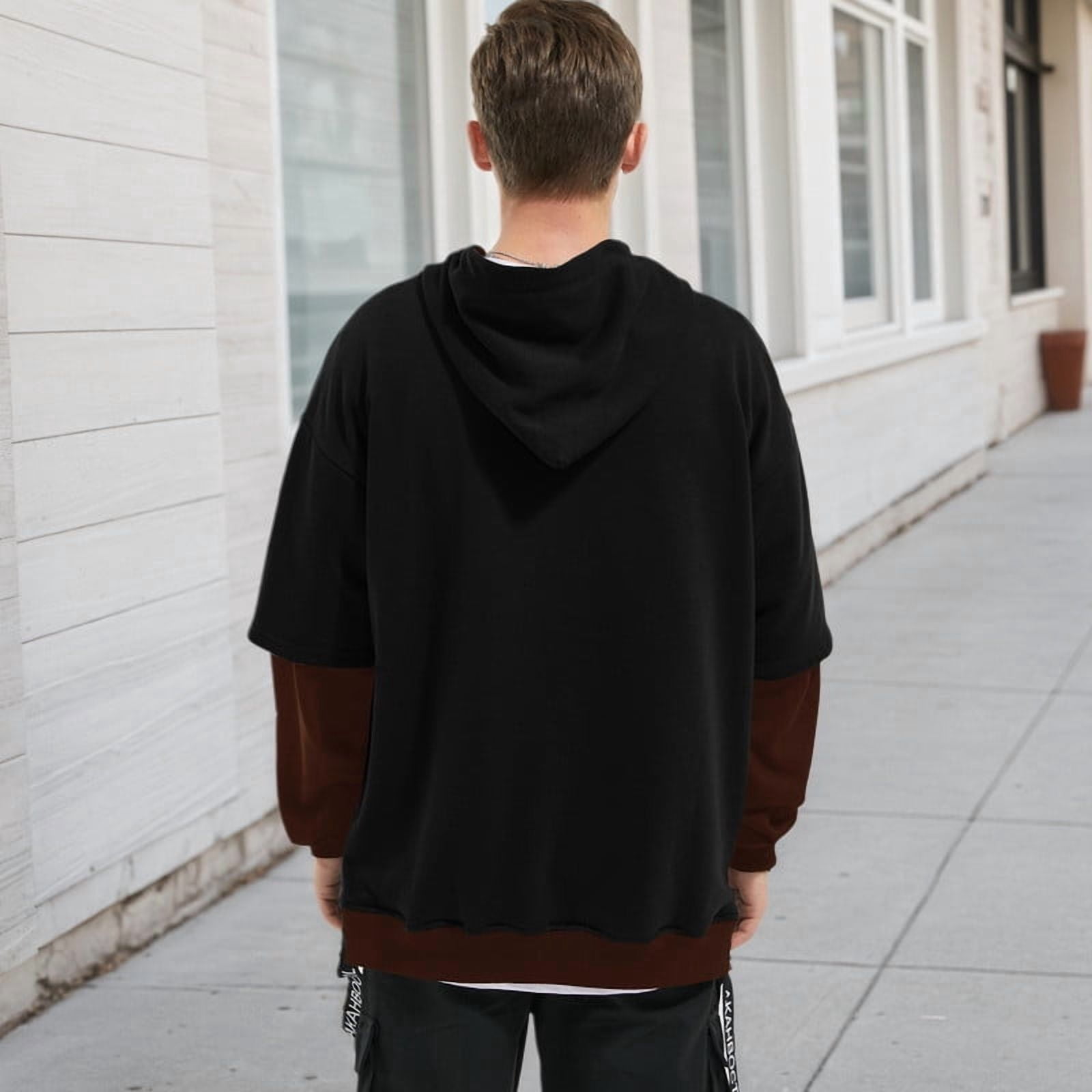 HISITOSA Mens Colorblock Hoodie Casual Patchwork Soft Cotton Pullover Tops Unisex japanese Hooded Sweatshirt with Design