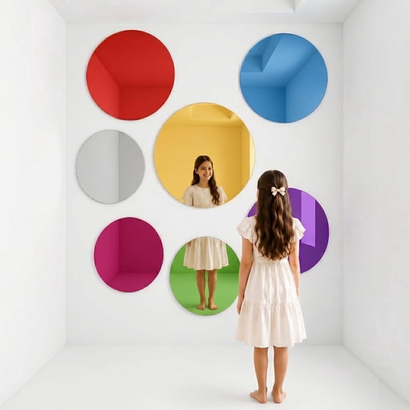 Special Supplies Sensory Circle Wall Mirror - Interactive Acrylic Mirrors for Wall Decoration and Sensory Toys for Kids Classroom or Home -Sensory Room Decor -Visual, Tactile Stimulation (7 Pk)