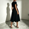 thumbnail image 4 of Women's Square Neck Short Sleeve Midi Dress, Scalloped Trim High Waist Flared A-Line Solid Retro Swing Dress Black XL(XL), 4 of 7