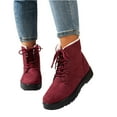 thumbnail image 2 of Winter Snow Boots for Women, Warm Fur Lined Ankle Boots Comfortable Suede Lace Up Booties Cute Flat Shoes (Red,39), 2 of 8