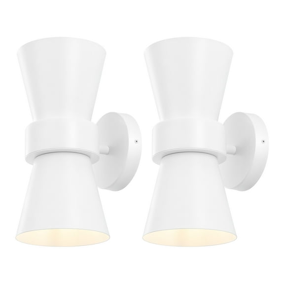 SAFAVIEH Bynner 2-Light LED White Iron Wall Sconce with White Shade, Set of 2