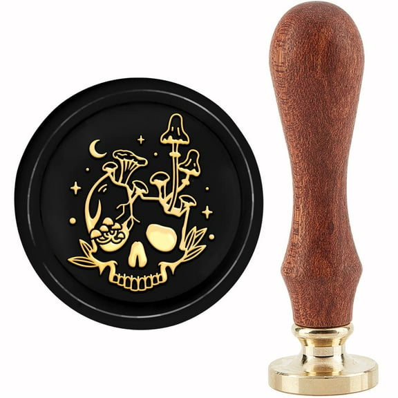 Skull Wax Seal Stamp Mushroom Sealing Wax Stamps 30mm Retro Vintage Removable Brass Stamp Head with Wood Handle for Invitations Cards Gift Wrapping