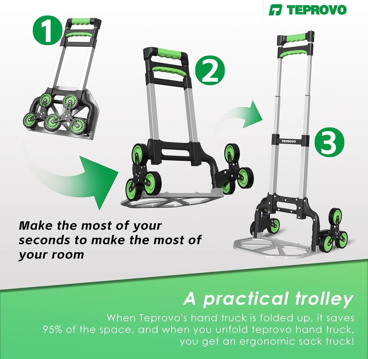 Stair Climbing Hand Truck Foldable Aluminum Dolly Cart 6-Wheel Stairs Climber 43.3 Handle 176lb Flat Load Home Warehouse No Assembly