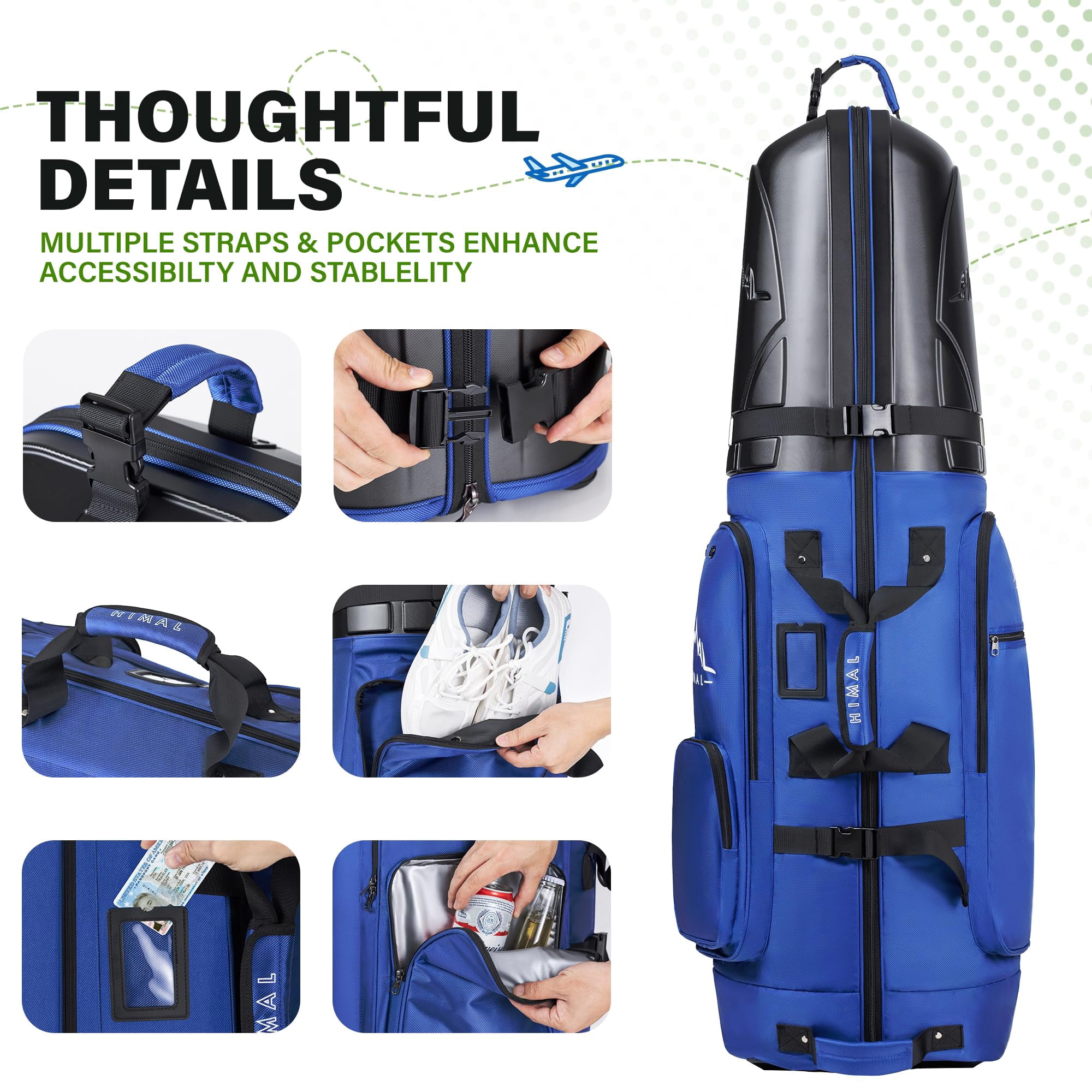 Golf Travel Bag With Hard Case Top  1680d Heavy Duty Oxford Club Bags For Airlines Wheels Easy To Maneuver