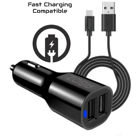 Agoz Fast Charge Dual Port Car Charger Adapter + Type-C USB Cable For LG Stylo 5, Stylo 4 Plus, G8 ThinQ, G7 ThinQ, V50 ThinQ, V40 ThinQ, V35 ThinQ, V30S ThinQ, V30+, V30, V20, G6, G6 + Plus,