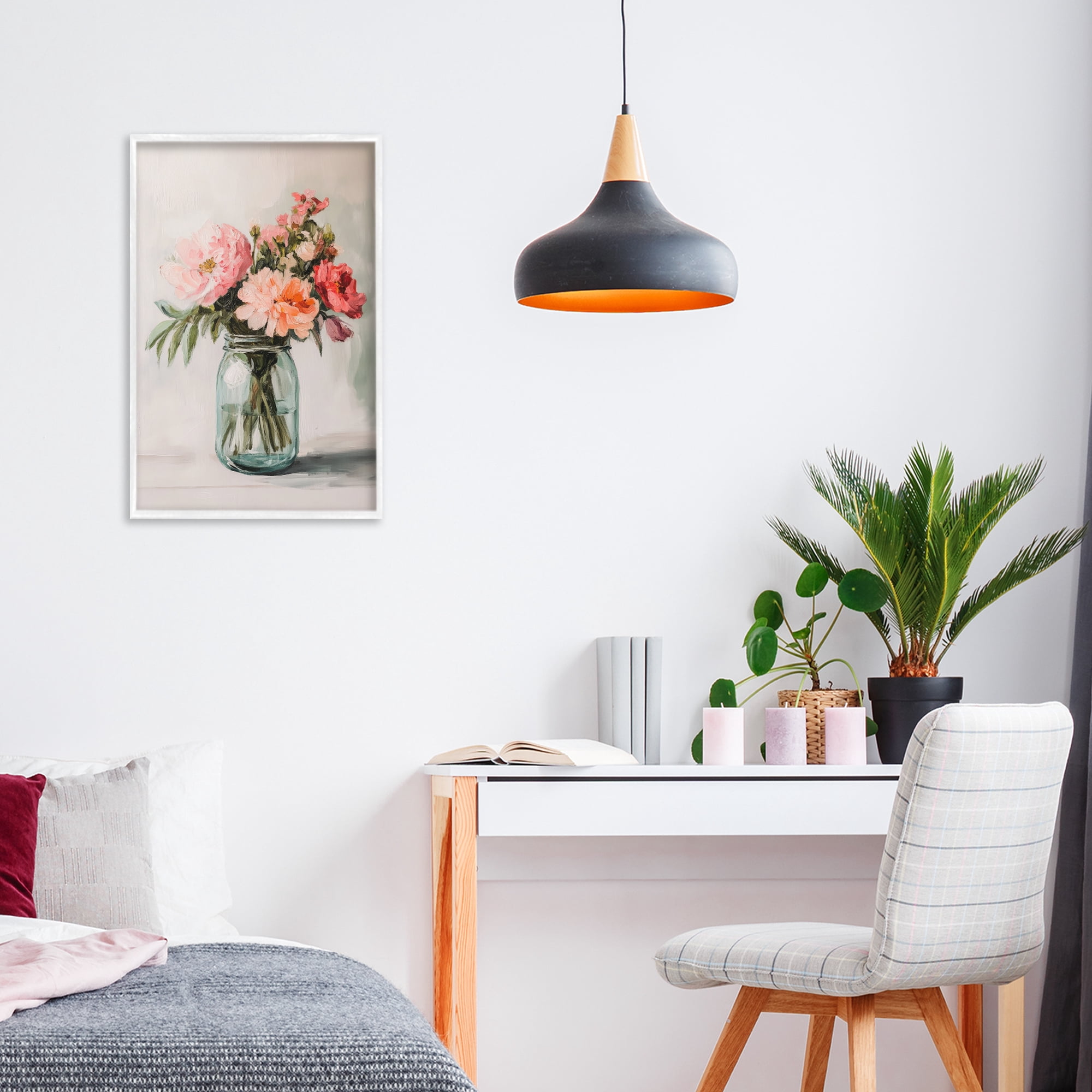 Stupell Industries Pink Flower Stems in Jar White Framed Giclee Art, design by Petal Prints Design
