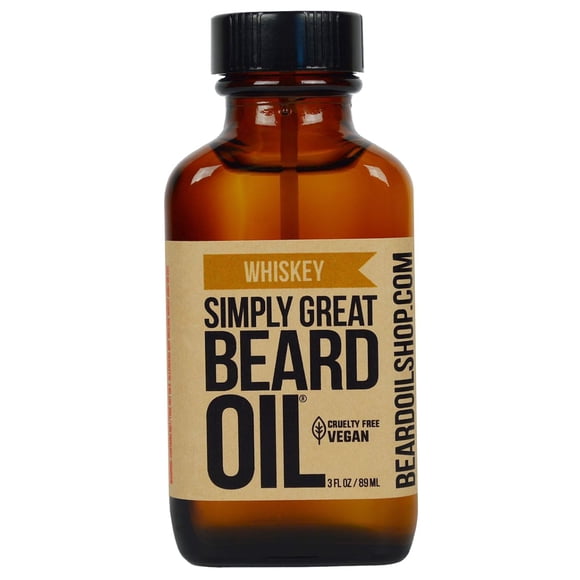 Aceite para barba Simply Great - Aceite para barba perfumado a WHISKY - Acondicionador para barba 3 oz de fácil aplicación - Natural - Cuidado vegano y libre de crueldad para la barba