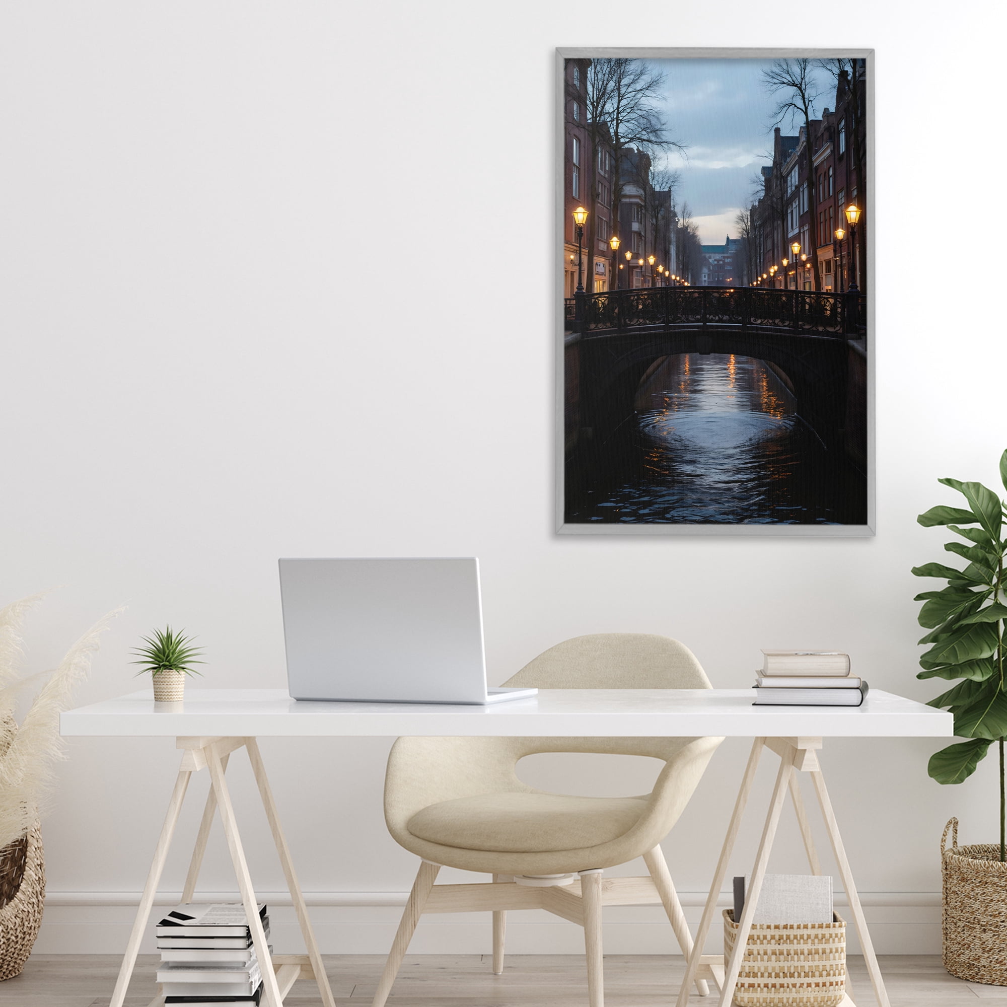 Stupell Industries Lantern Light over Quiet Canal Gray Framed Giclee Art, design by Creative Studio