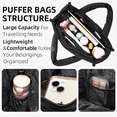 thumbnail image 6 of Puffer Tote Bag for Women, Lightweight Puffy Handbag with Compartments, Quilted Shoulder Bag for Work, Travel, Gym-Jet Black, 6 of 9