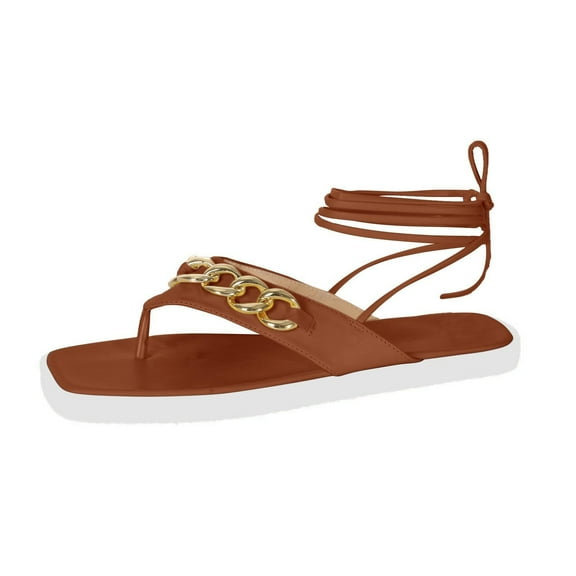 Summer New Square Toe Thong Sandals Women's Flat Strap Sandals