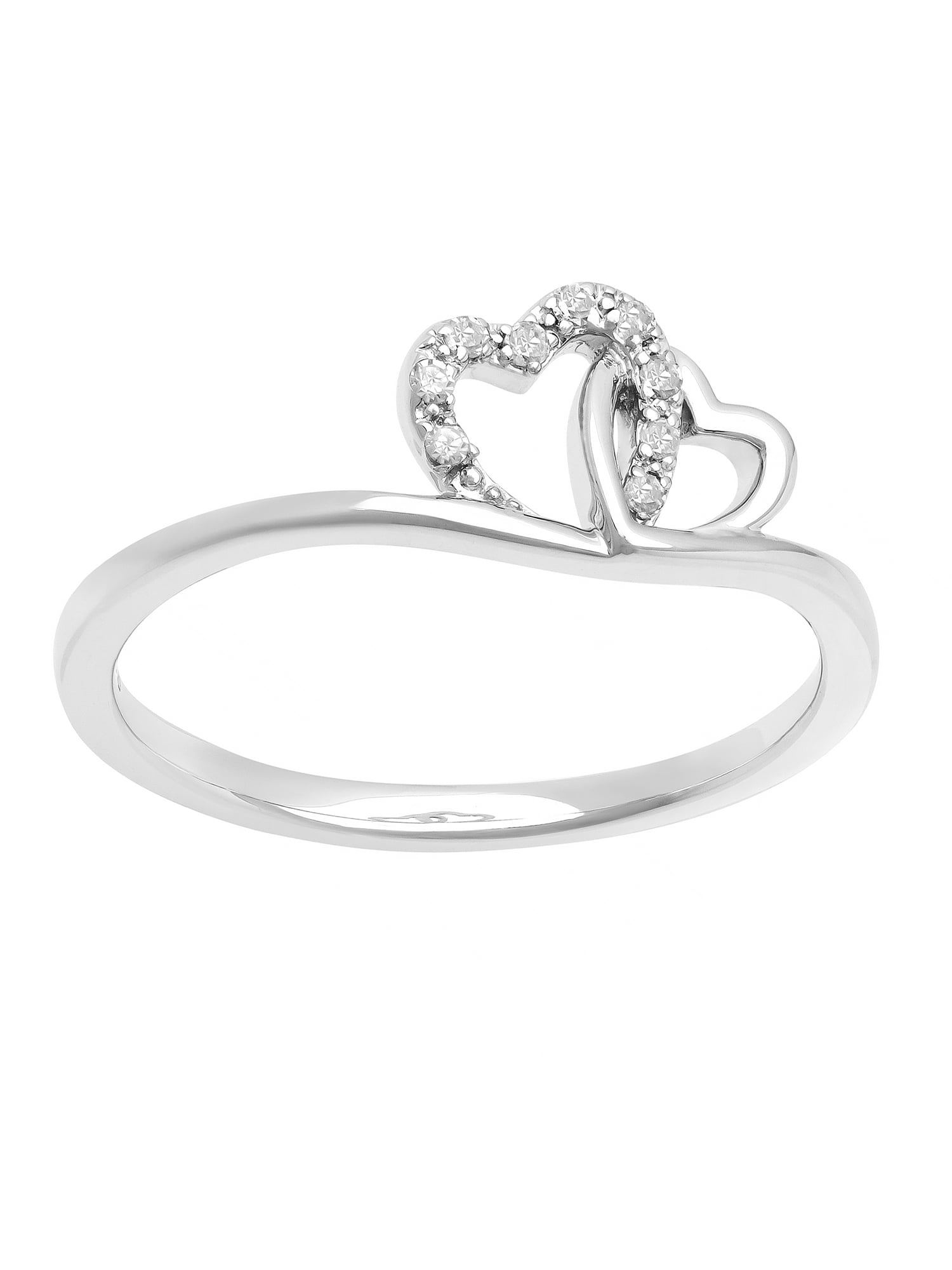 Diamond-Accent Two Heart Women's Promise Ring in Sterling Silver