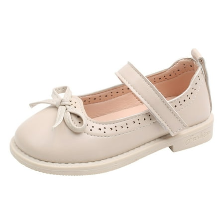 

Sngxgn Toddler Little Girl Mary Jane Dress Shoes Ballet Flats for Girl Party School Shoes Bowknot Princess Shoes(Beige 4-4.5 Y)