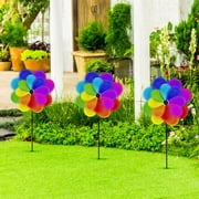 Dyegold Rainbow Wind Spinner for Garden Reflective Pinwheel 3 Feet Tall Bird Deterrent Sparkly Outdoor Decor for Yard Patio