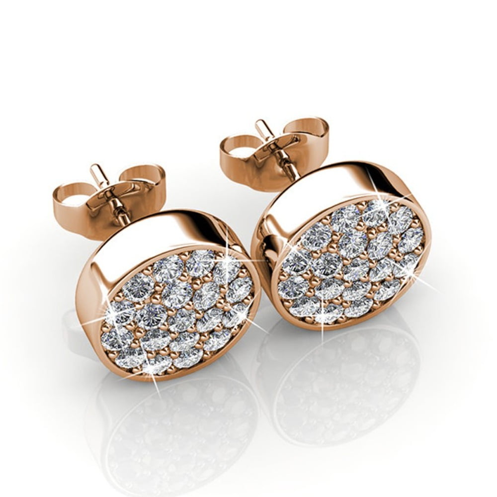 Cate & Chloe Nelly 18k Rose Gold Plated Pave Stud Earrings with Swarovski Crystals Gift for Women