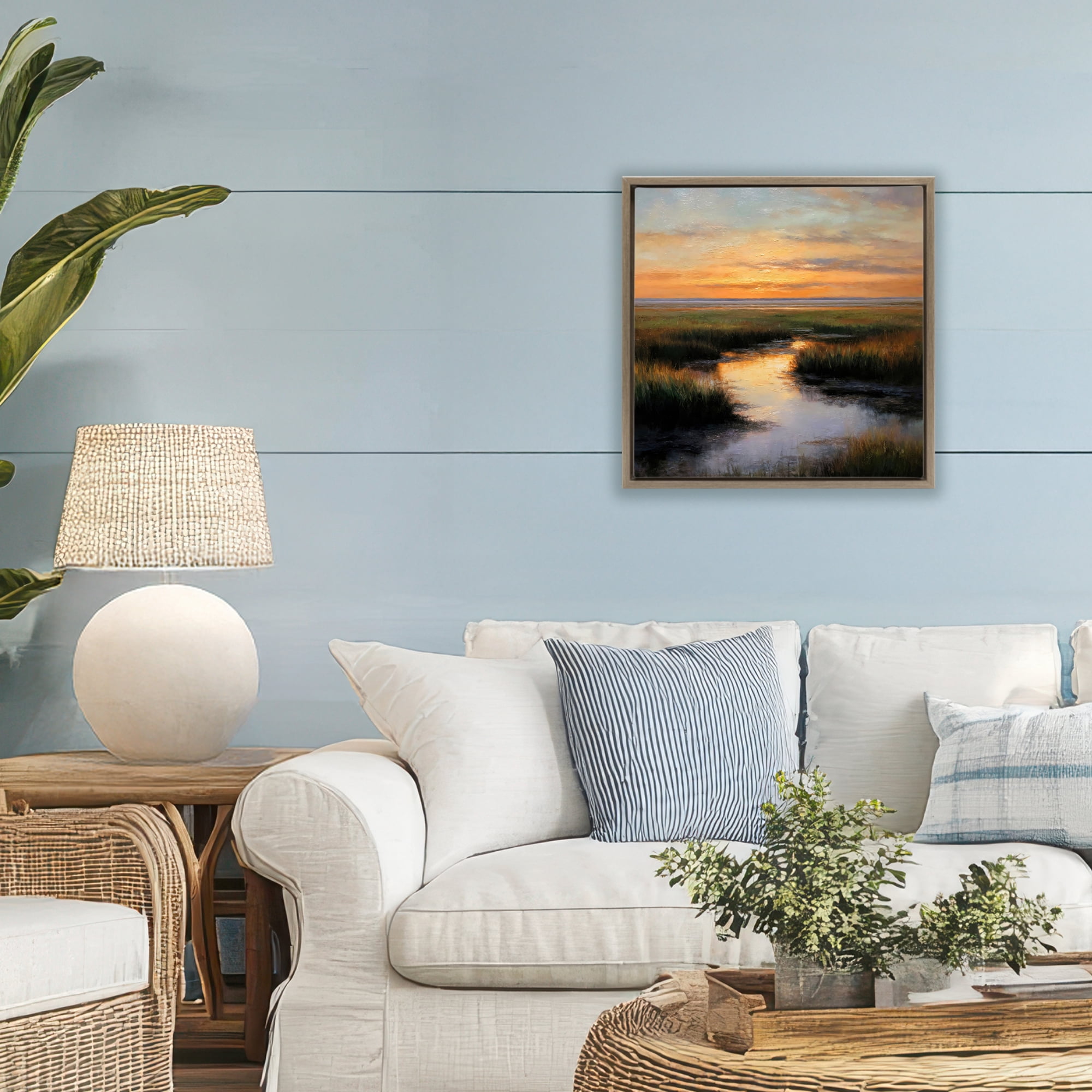 Stupell Industries Warm Marshland Sunset Brown Framed Floater Canvas Wall Art, design by Petal Prints Design