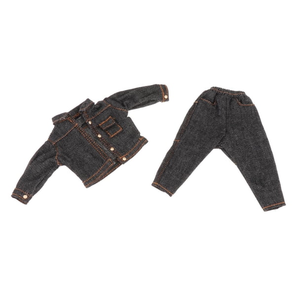 2 piezas de chaqueta y pantalones de mezclilla de moda 1/6, accesorios de ropa en miniatura, ropa de muñeca hecha a mano para vestir figuras de acción Negro Hugo Figura chaqueta vaquera