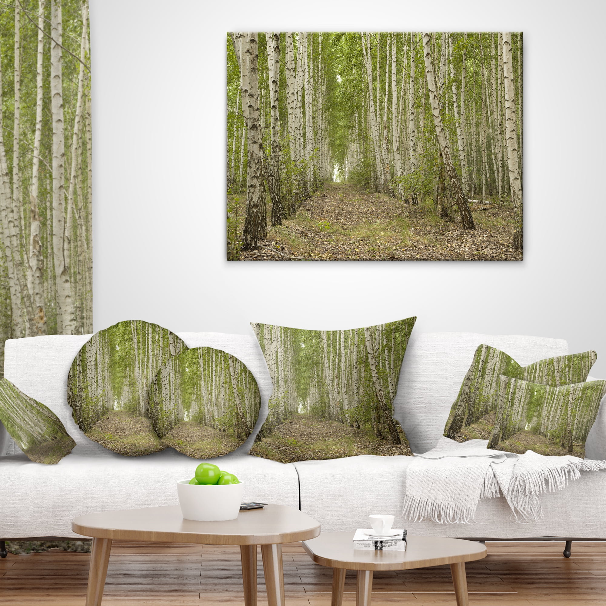 Designart Dense Birch Grove in Summer Day - Forest Throw Pillow - 12x20