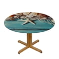 thumbnail image 3 of JEUXUS Round Fitted Tablecloth with Elastic Edge, Beach Starfish Wooden Round Table Cover Pads, Waterproof Non Slip Decor for Parties Indoor Outdoor Holiday Table Cloth Fits Table Diameter, 3 of 7