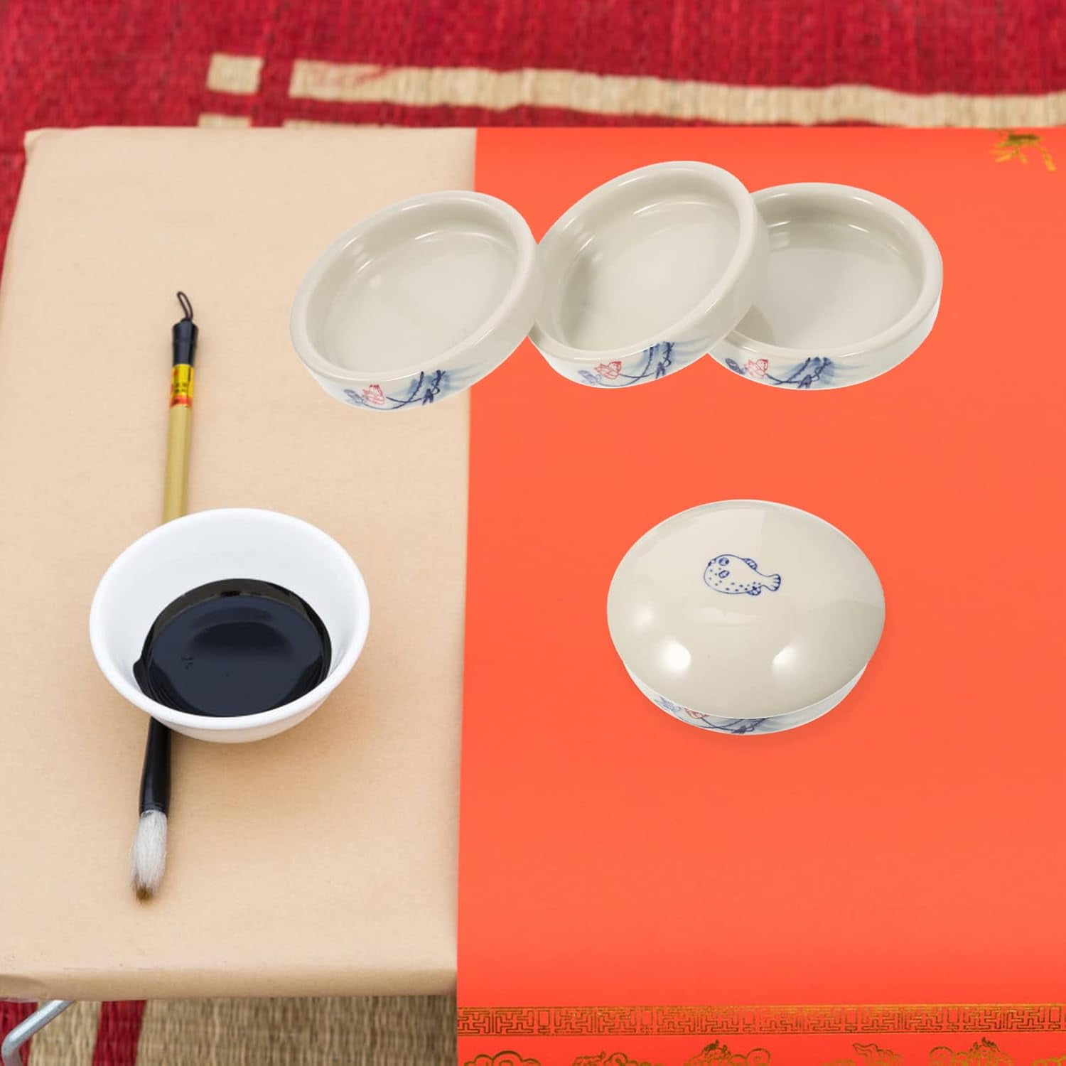 ABPETE 5 Layers, Stack-able Paint Plate, Porcelain Chinese Painting Mixing Trays, Watercolor Paint, Ink Mixing Tray, Artist Paint Coloring Tray with Lid