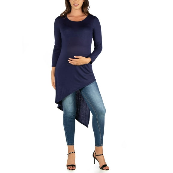 24seven Comfort Apparel Long Sleeve Knee Length Asymmetrical Maternity Tunic Top