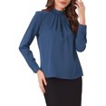 thumbnail image 4 of INSPIRE CHIC Fall Winter Stand Collar Chiffon Blouse for Women's Long Sleeve Business Casual Work Shirt M Navy Blue, 4 of 5