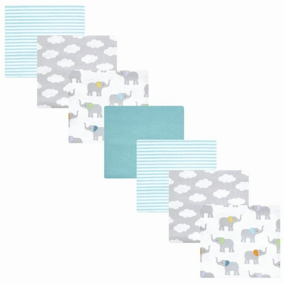 Hudson Baby Cotton Poly Flannel Receiving Blankets Bundle, Teal Elephant, One Size