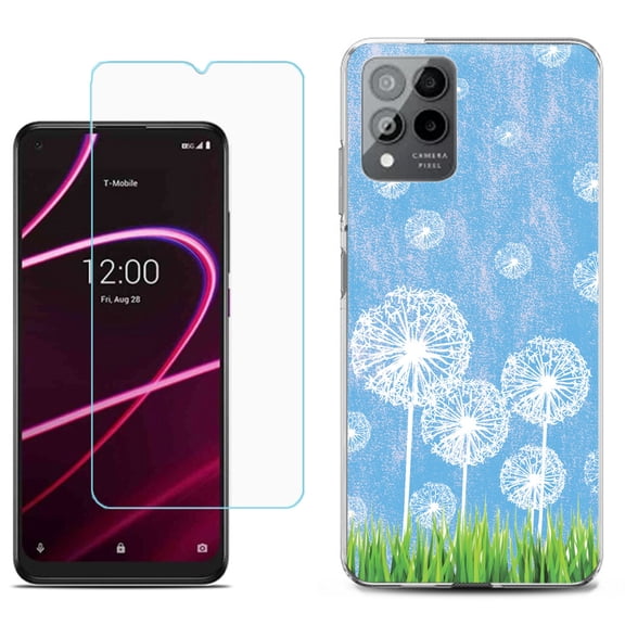 Slim-Fit Gel TPU Phone Case for T-Mobile Revvl 6 Pro 5G, with Tempered Glass Screen Protector, by OneToughShield ® - Dandelion Sky