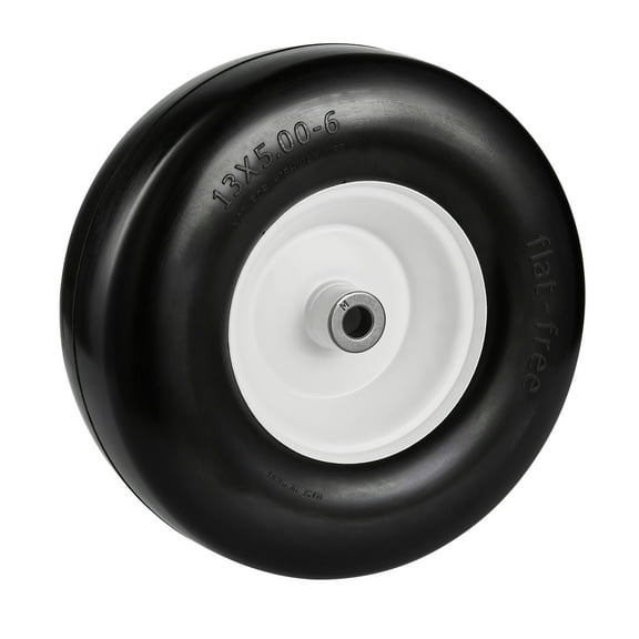 KFFKFF Lawn Mower Tires with Rim, 13x5-6" Tubeless Tractor Tires, 2-Pack Tire and Wheel Assembly, Flat-Free PU Tires, Adjustable Hub Length, 3/4" Inner Diameter Bushing, Includes 20 Adapters