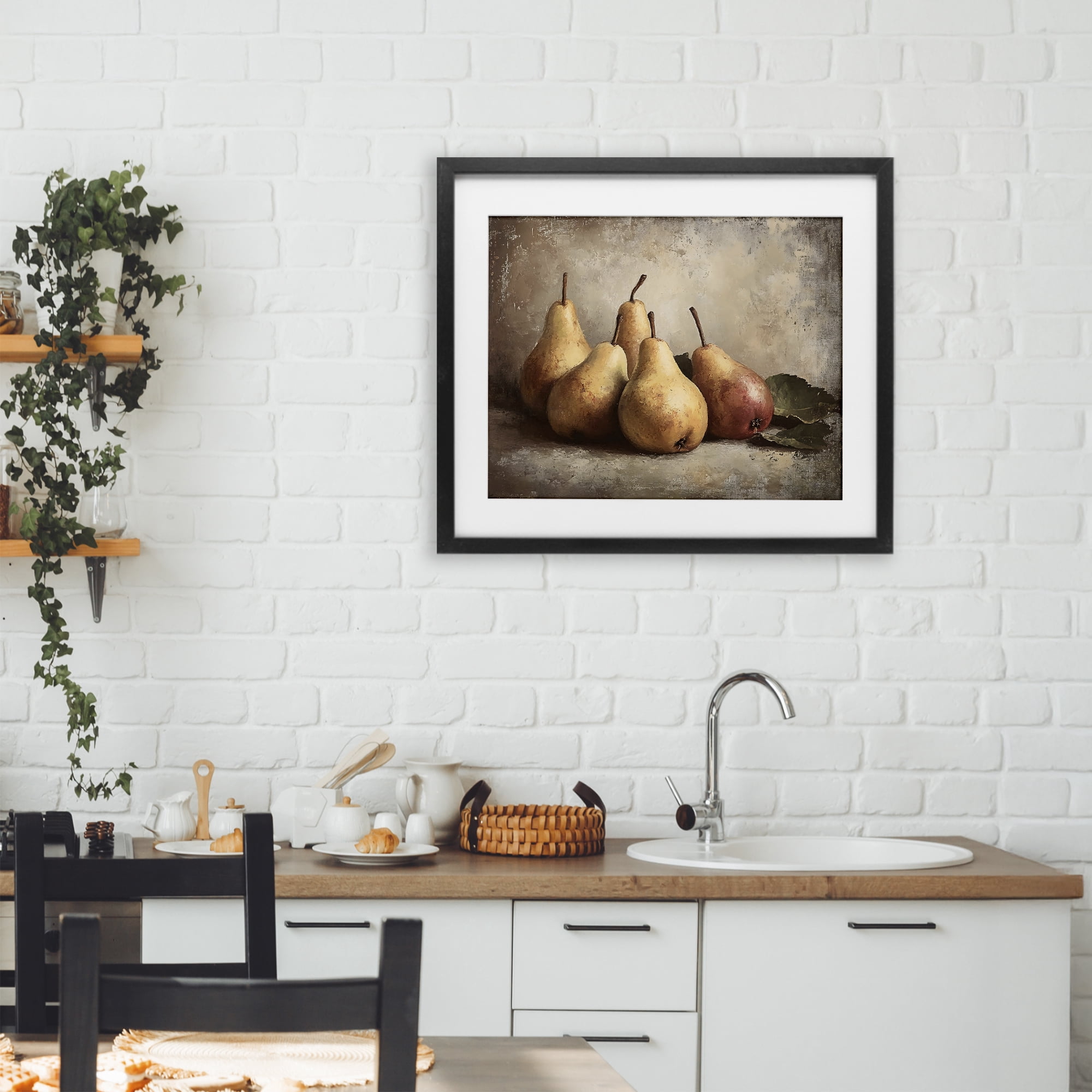 Stupell Industries Neutral Pear Still Life Black Framed Print Under Glass, design by Franklyn Gregory