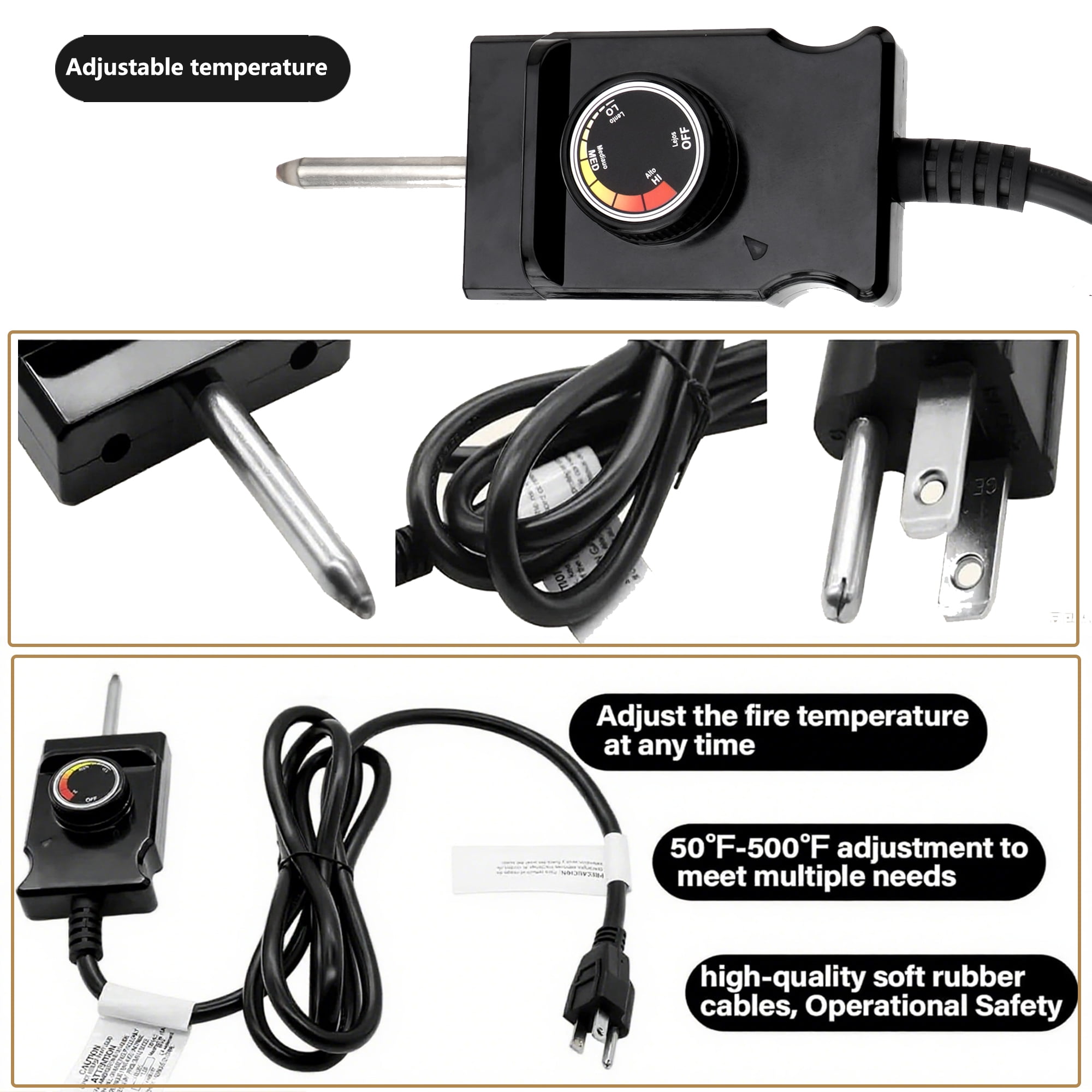 Heating Element 1500W with Adjustable Thermostat Cord Controller Fit for Masterbuilt Electric Smoker and Grill Range Bake