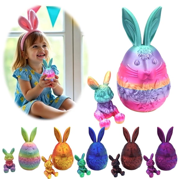 CoreLiving Easter 3D Printed Bunny Eggs Set with Mini Cute Bunny Inside Surprise Egg 3D Printed Animals Colorful Rabbit Figurine Easter Basket Stuffers for Party Favors Holiday Decor Gifts