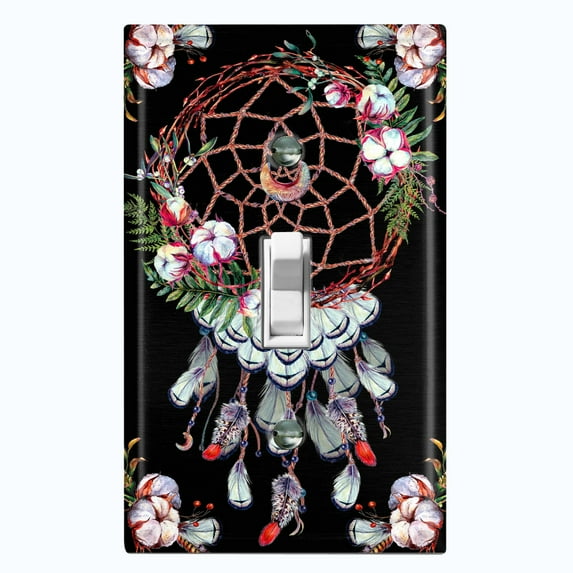 Metal Light Switch Plate Cover Beaded Feather Dreamcatcher Black DRM007