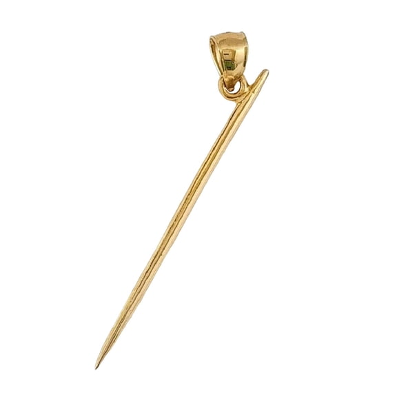 14K Yellow Gold Toothpick 3D (3 Dimensional) Solid Pendant