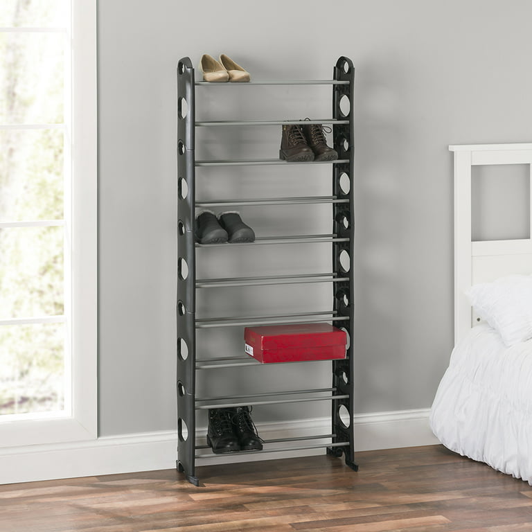 Home Basics 4-Tier Stackable Shoe Rack, Grey, 12 Pair Capacity