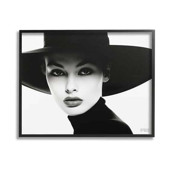 Stupell Industries Female Fashion Portrait Beauty & Fashion Painting Black Framed Art Print Wall Art, 14 x 11