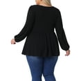 thumbnail image 3 of Agnes Orinda Plus Size Blouses for Women Scoop Neck Long Sleeve Peplum Knit Top 1X Black, 3 of 6