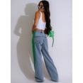thumbnail image 6 of Women'S Patchwork High Waist Wide Leg Jeans Color Block Denim Straight Leg Trendy Trousers Blue & Green XXL, 6 of 7